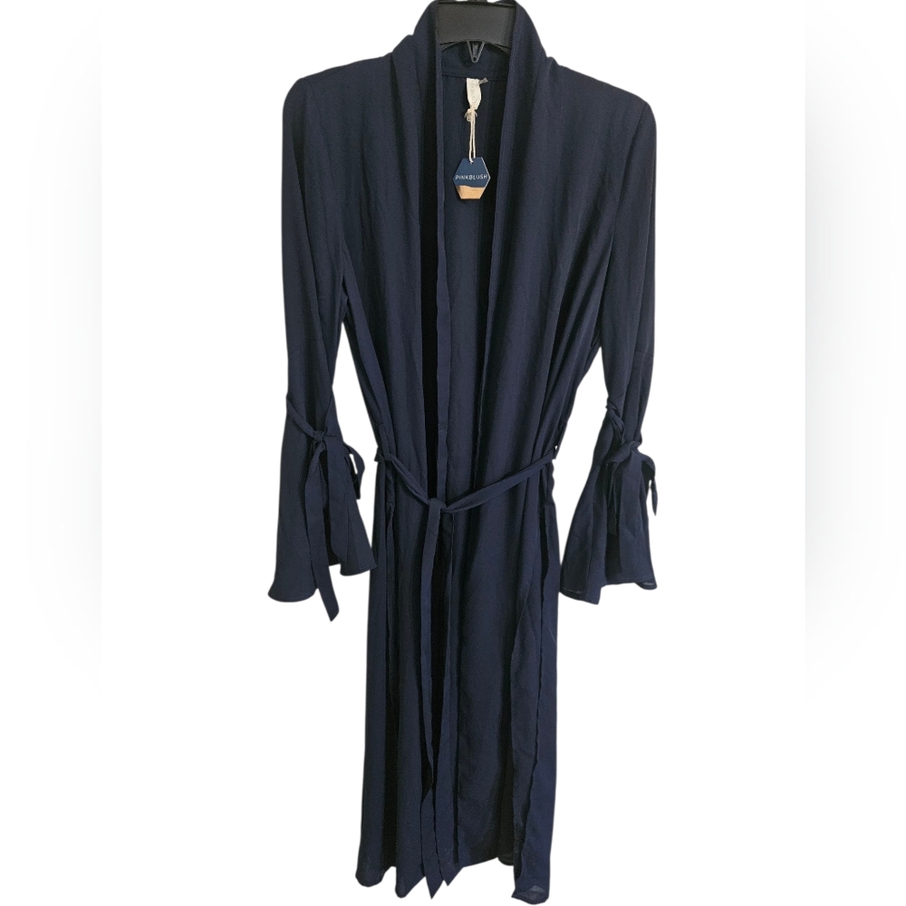 Pinkblush Navy Women's Robe Sz M Bell Sleeves Side Slits NEW